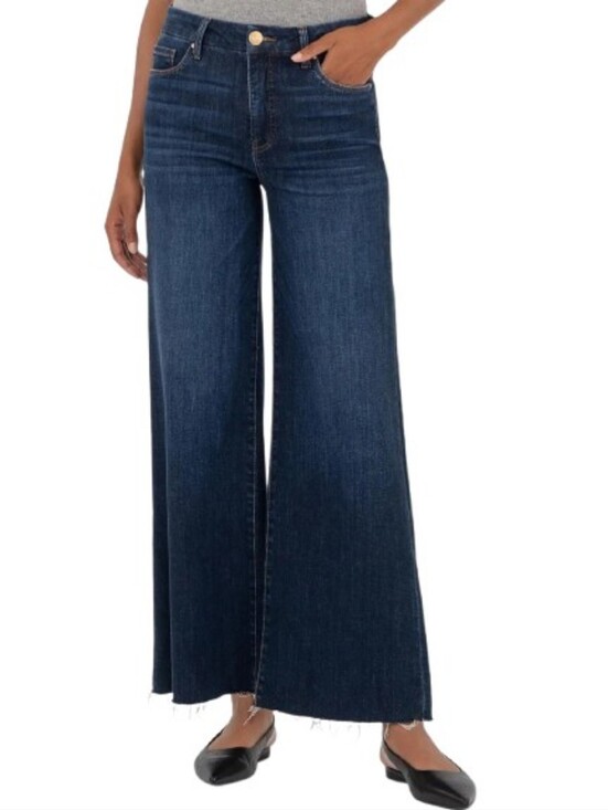 Kut from the Kloth Denim - KUT From the Kloth Meg Fab AB Wide Leg High Rise Jeans Size 12 Raw Fray Hem Dark